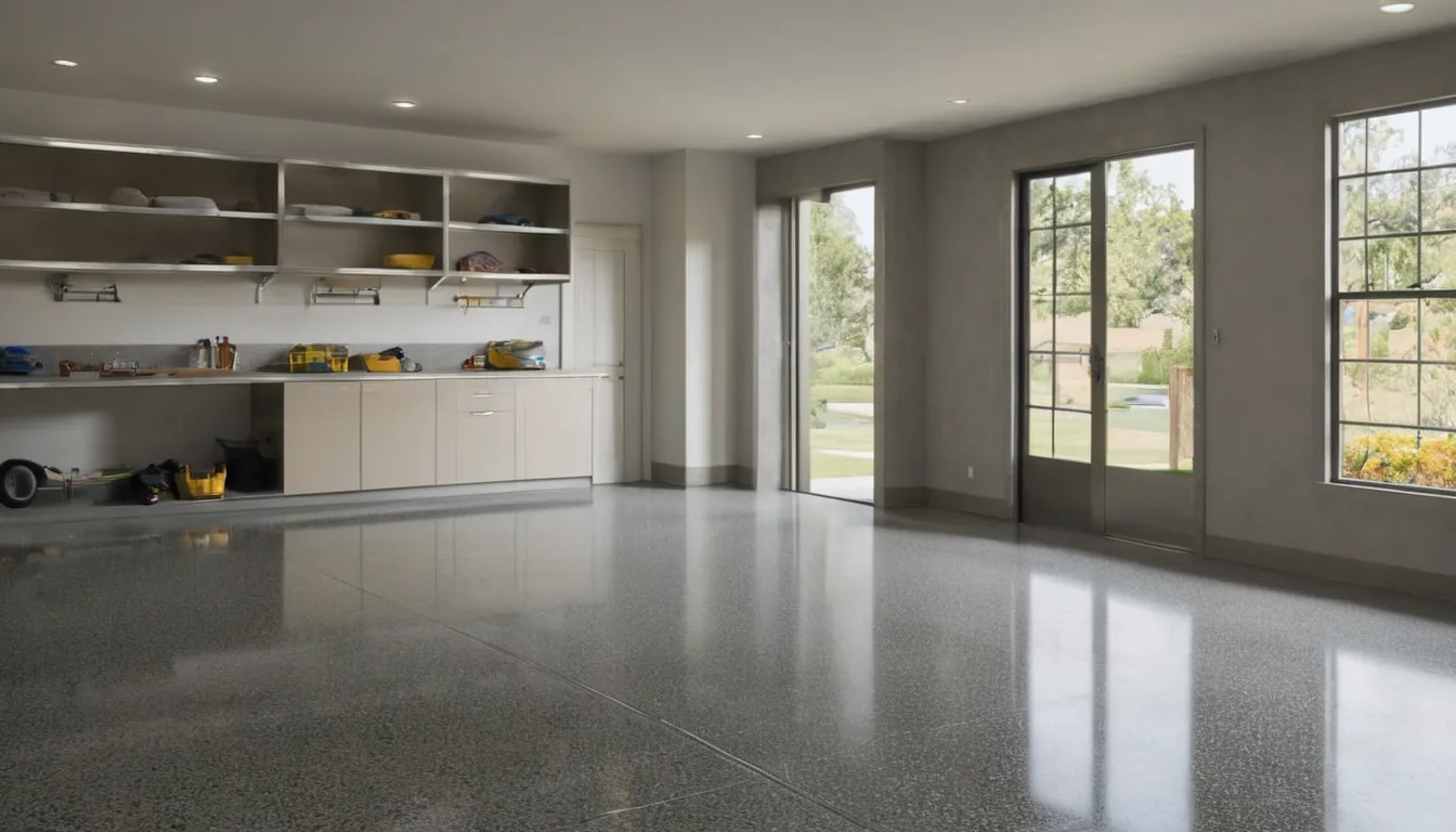 A freshly coated polyaspartic garage floor with a flake finish in a home near Pleasant Prairie